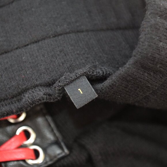 The Kooples Black Slouchy Fleece Pants Leather Lace Up Accents Sz S - Picture 5 of 9